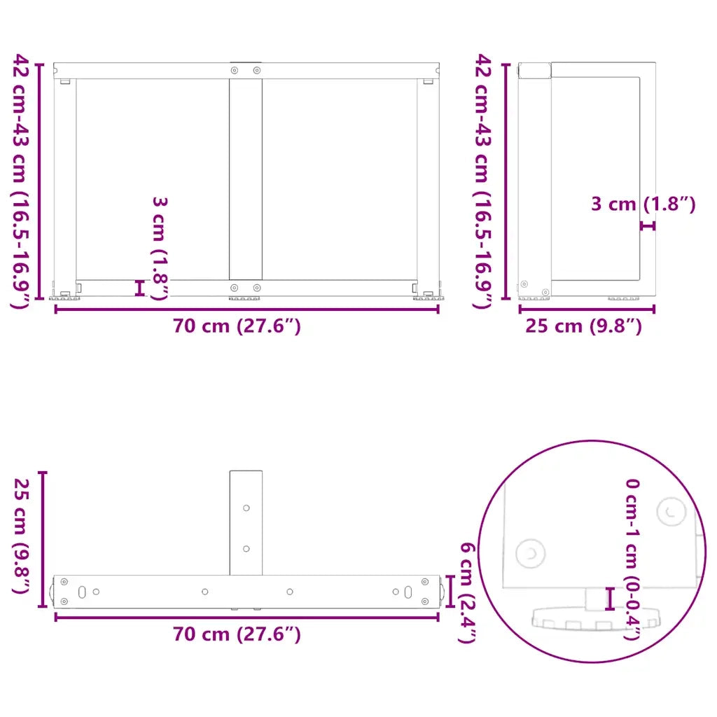 Gambe per Tavolino da Caff¨¨ a Forma di T 2 pz | Piede del tavolo Antracite 70x25x(42-43) cm Acciaio