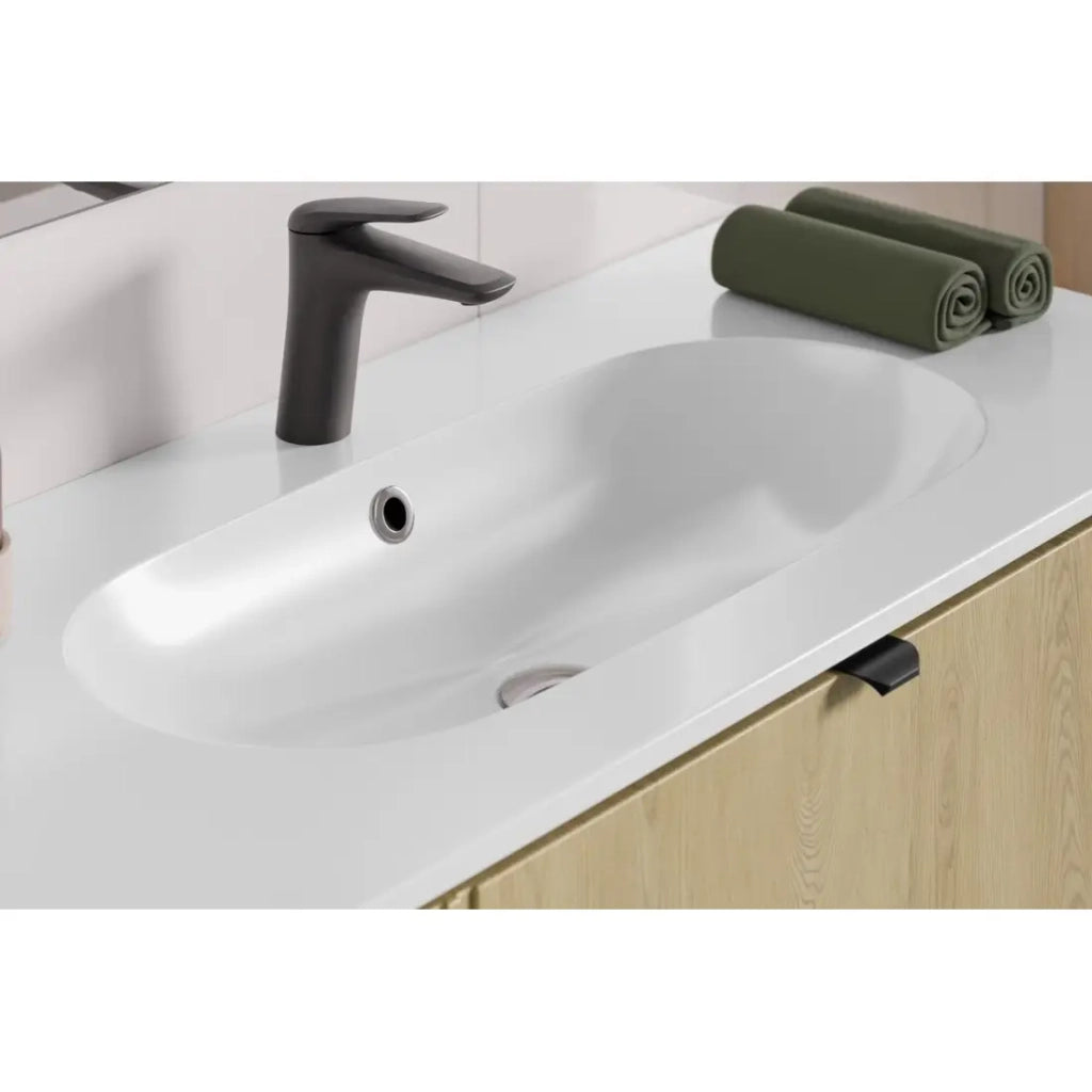 Lavabo da incasso LINEA 100 cm in resina minerale bianco lucido