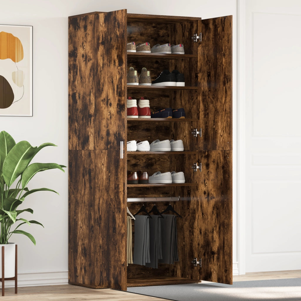 Mobile per Scarpe Rovere Affumicato 80x39x180 cm Legno Ingegnato