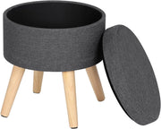 Pouf Contenitore Sgabello Basso Sedia Rotonda Poggiapiedi Gambe in Legno Grigio Scuro