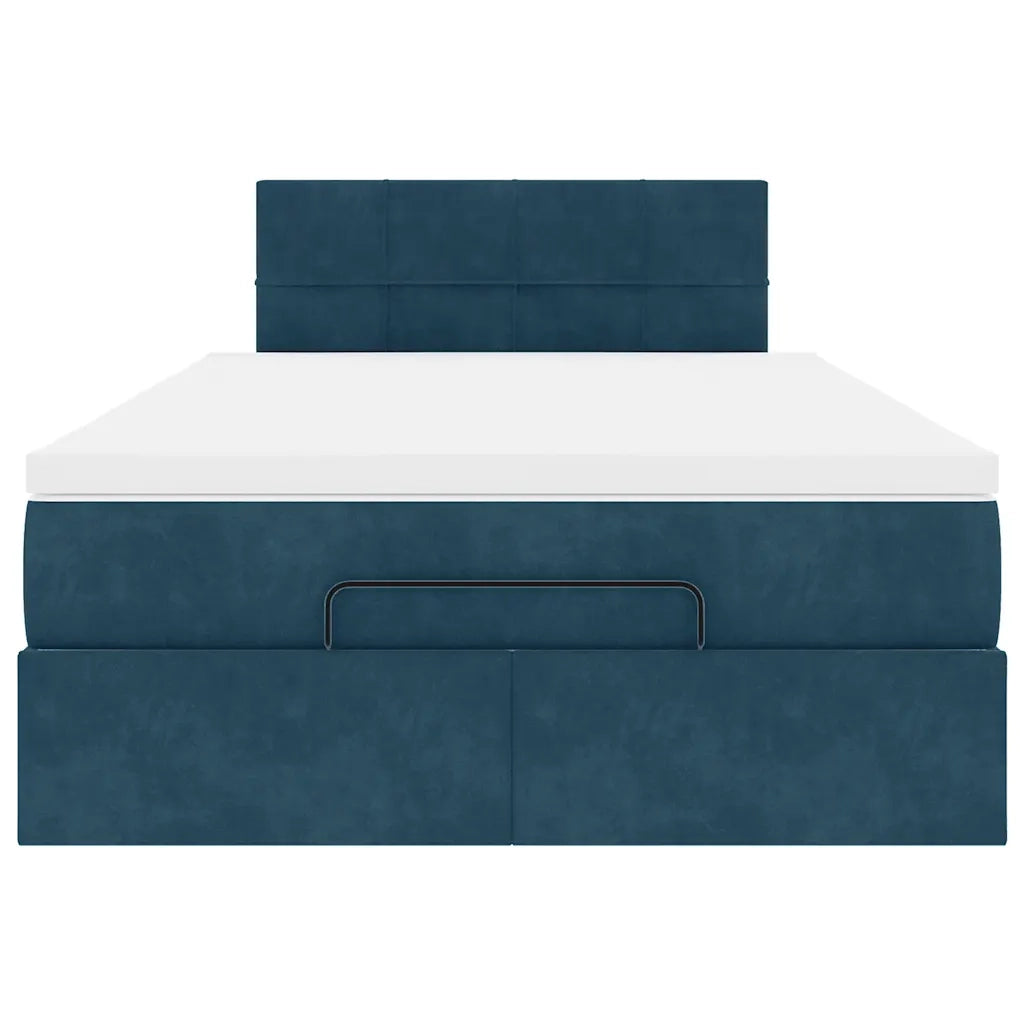 Pouf Letto con Materasso Blu Scuro 120x190 cm Velluto