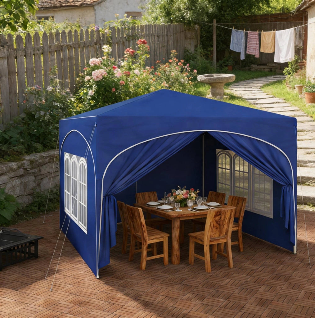 Gazebo pieghevole 3x3 m blu con pareti laterali e borsa