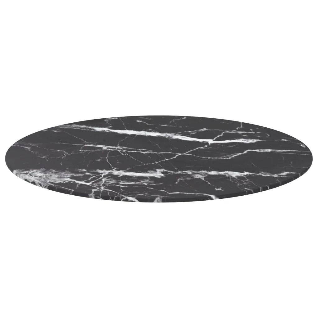 Piano per Tavolo Nero Ø30x0,8 cm Vetro Temperato Design Marmo 322265