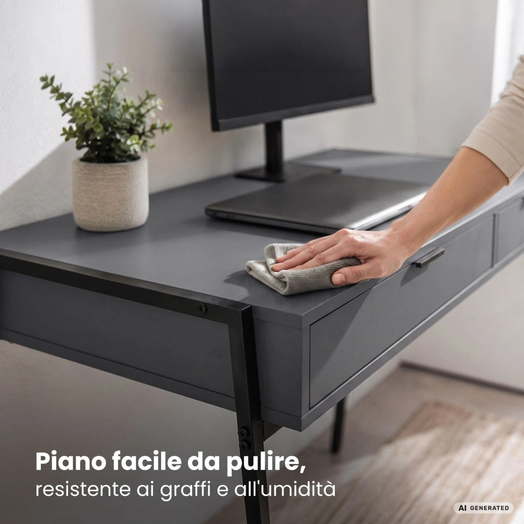 Scrivania industriale per computer Grafite ZENTIA 100 cm 2 cassetti gambe nere