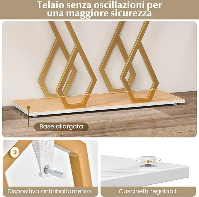 Tavolo Consolle 100cm, Tavolo d'Ingresso con Piedini Regolabili, Kit Antiribaltamento e Struttura in Metallo, Tavolino da Divano per Soggiorno, Ingresso e Corridoio