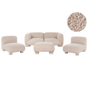 Set da salotto 4 posti con pouf, modulare dal profilo ribassato in stile organico e curvo beige