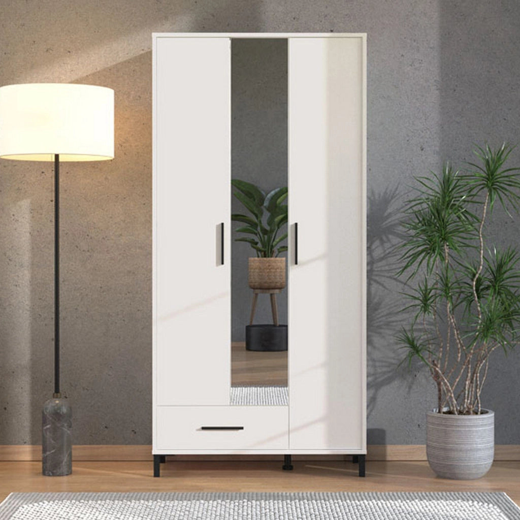 Armadio Camera da Letto Cimitile, Guardaroba Grande 6 Ripiani, 93x192.5h cm Bianco Opaco
