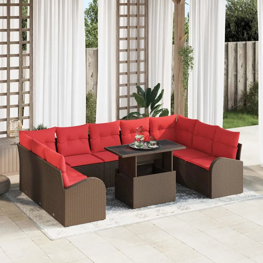Set Divano da Giardino con cuscino 10 pcs Marrone Poly Rattan