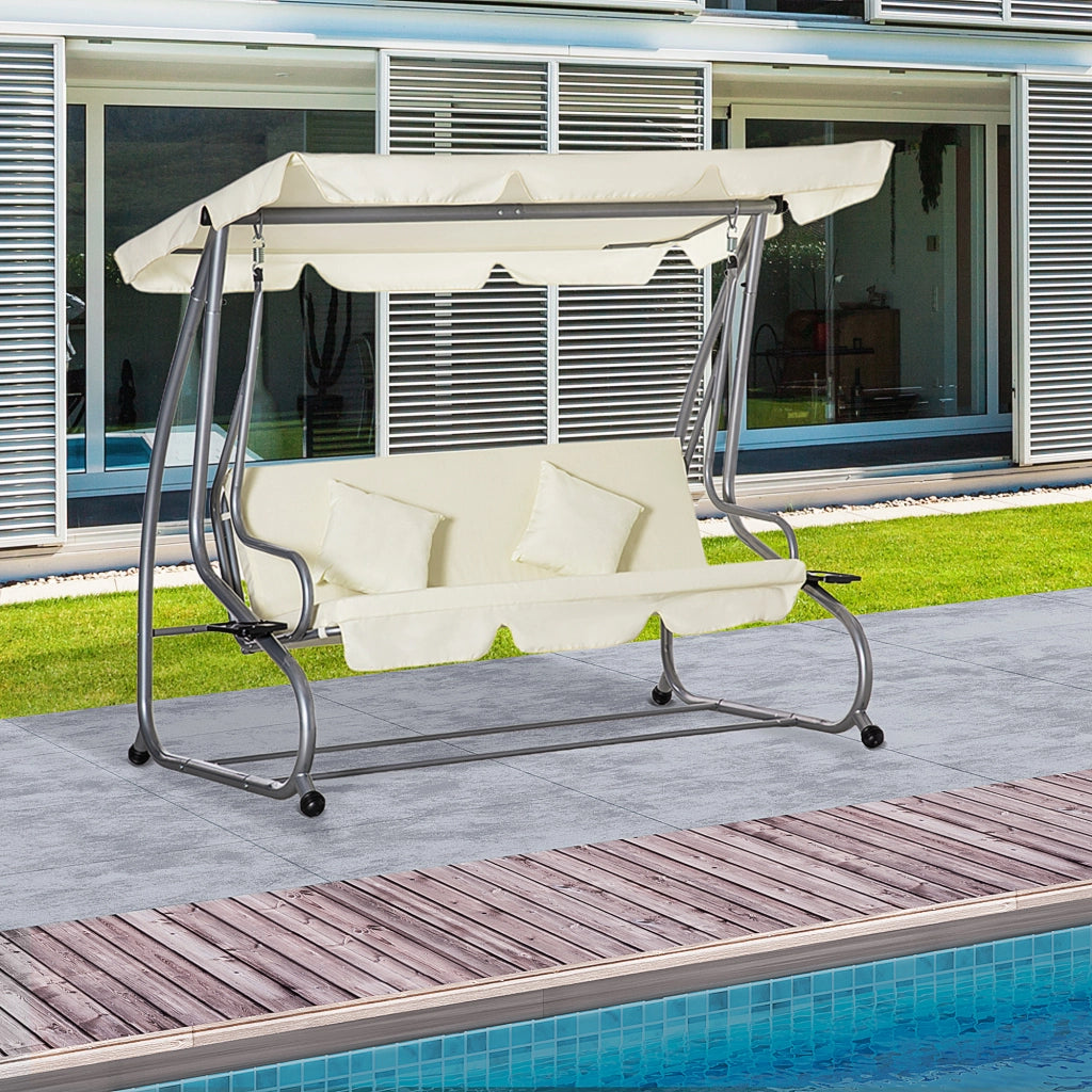 Letto da Giardino 3 Posti Dondolo con Tetto Regolabile ¨C Zephmum ¨C 200x120x164 Crema
