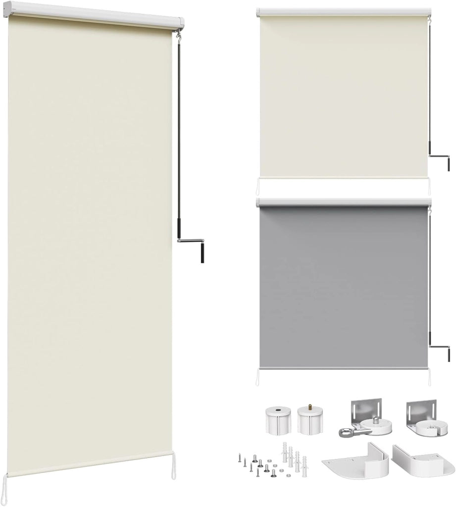 Tenda da Sole Verticale Tenda a Rullo per Esterno Tenda da Sole a Caduta con Manovella Tenda per Balcone Avvolgibile Oscurante Protezione Sole Vento per Gazebo Giardino, Beige 140x240 cm