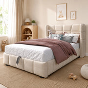 Letto imbottito 90x200 cm beige con contenitore e sollevamento