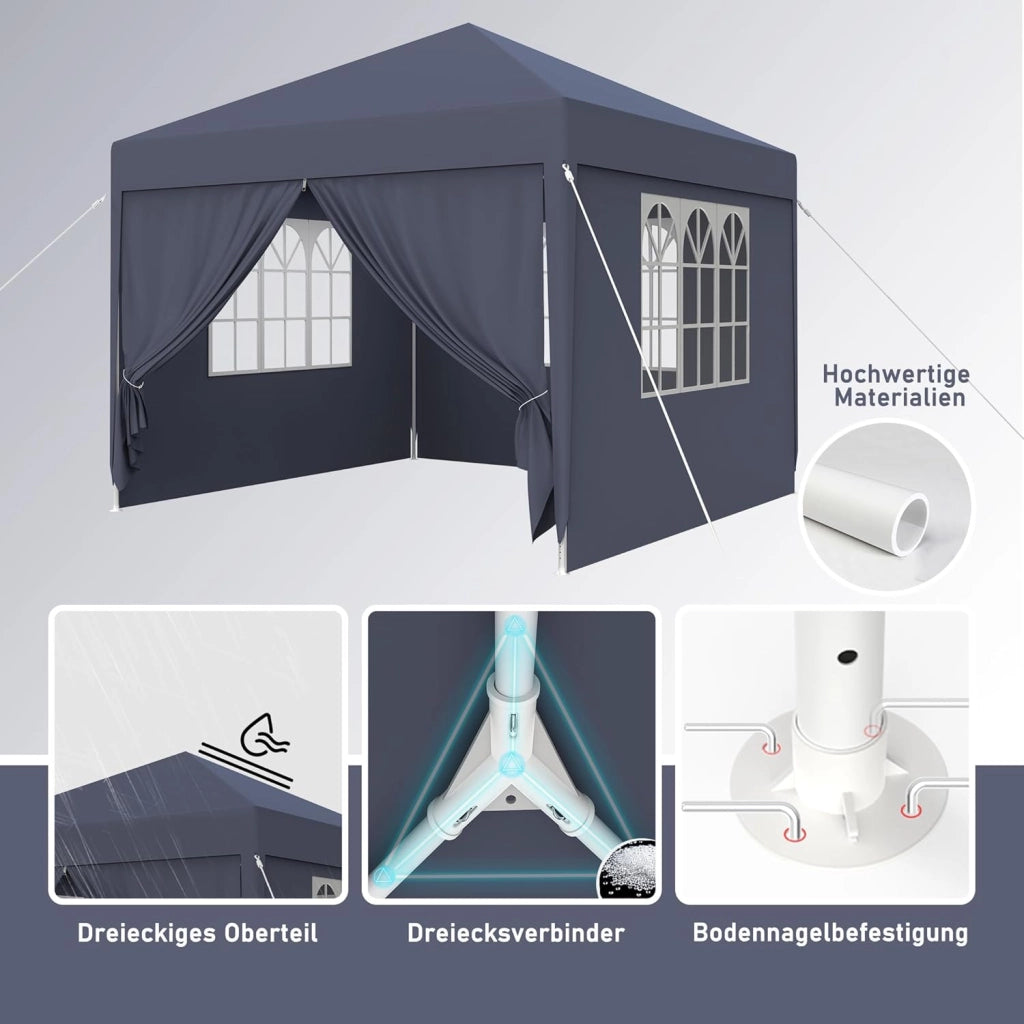 Gazebo Esterno Resistente da Giardino 3 x 6 m con Pannelli Laterali e Finestre in Poliestere Gazebi Tendone per Feste Protezione UV Impermeabile Tenda per Esterni, Antracite