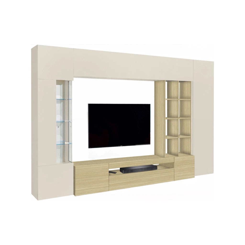 Sabbia, Parete Attrezzata 14 Ripiani, 290x40x191.2h cm Marrone Rovere