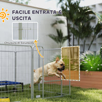 Recinto per Cani a 8 Pannelli Modulabili Pieghevole 80x1,5x80A cm con Porta di Ingresso in Acciaio Argento