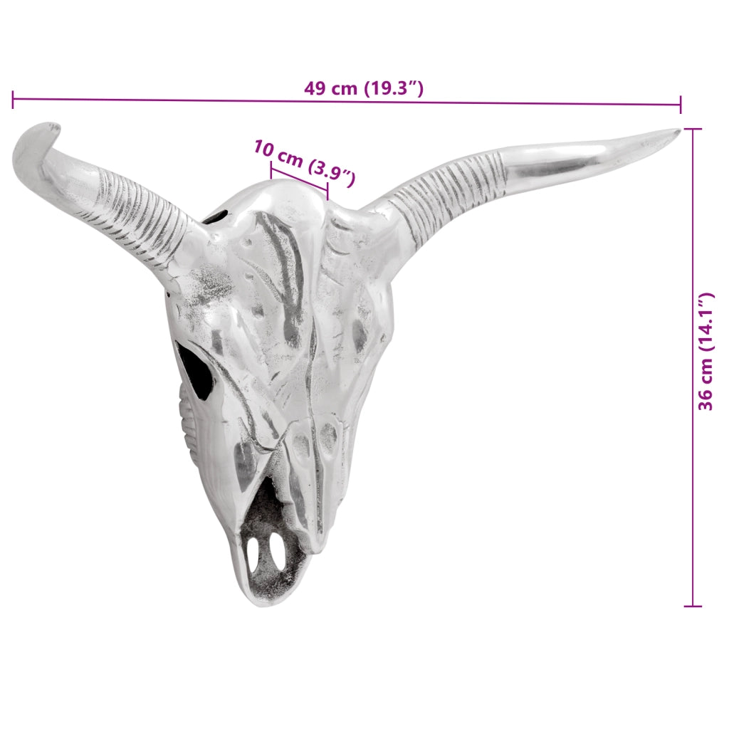 Teschio di Toro da Parete Argento 49x10x36 cm Alluminio