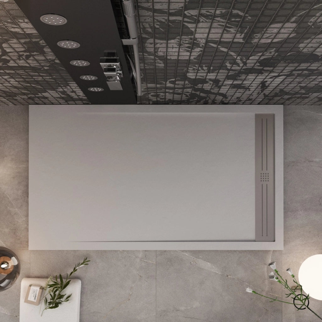 Piatto doccia in marmoresina grigio chiaro effetto pietra cemento relax, misura 80x120