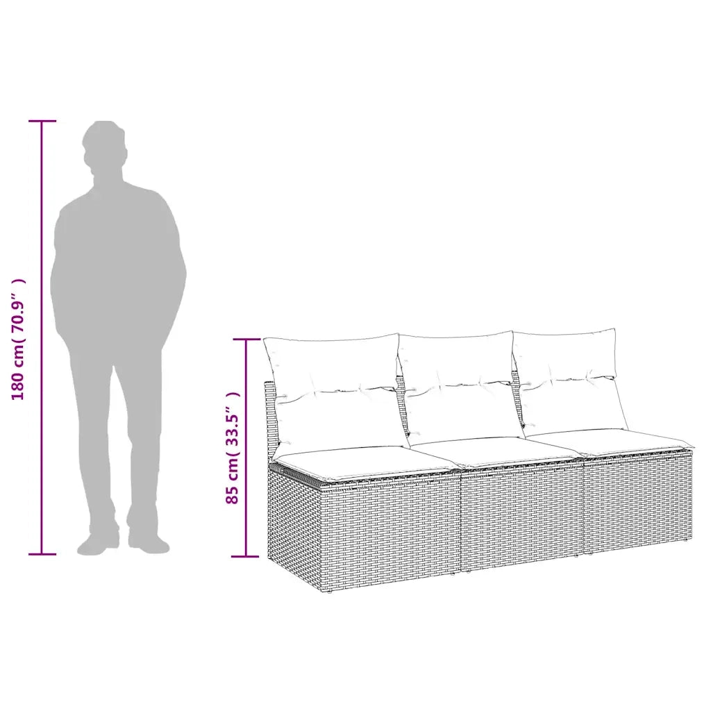 Divano da Giardino a 3 Posti con Cuscini in Polyrattan Marrone 366219