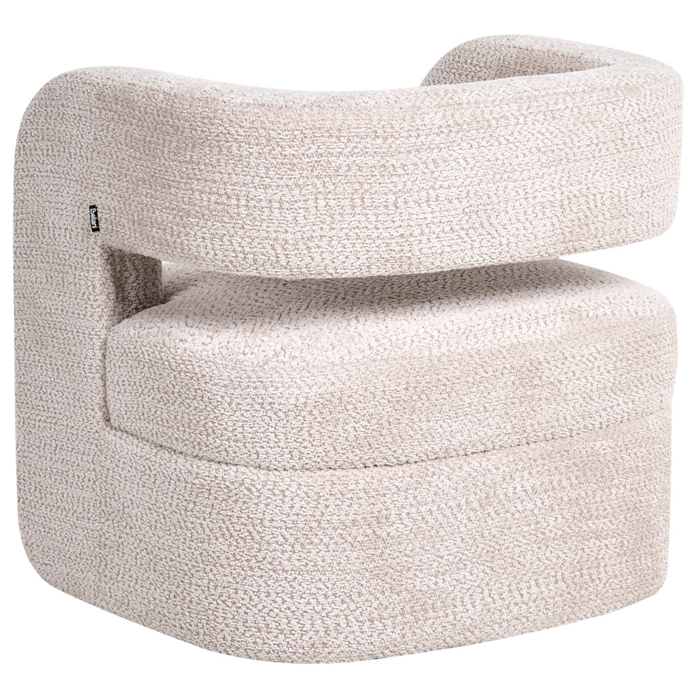 Poltrona Beige Poliestere Ciniglia con Braccioli Seduta Ampia Soggiorno Moderno