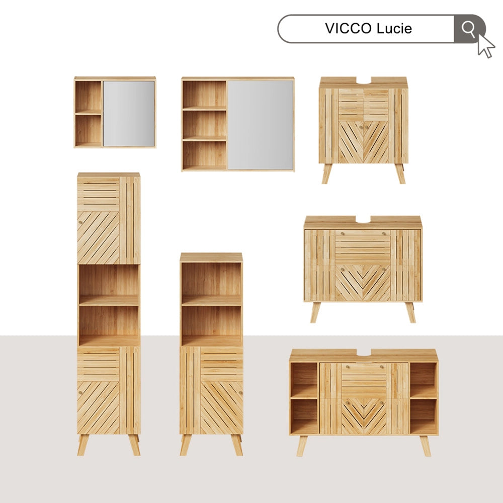 Vicco Set di mobili da bagno Bambù 4 pezzi, con unità midi e colonne