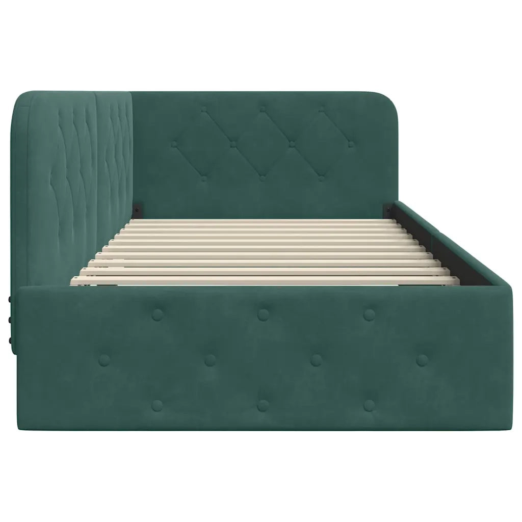 Cornice del letto ad angolo Verde Scuro 90 x 200 cm Velluto