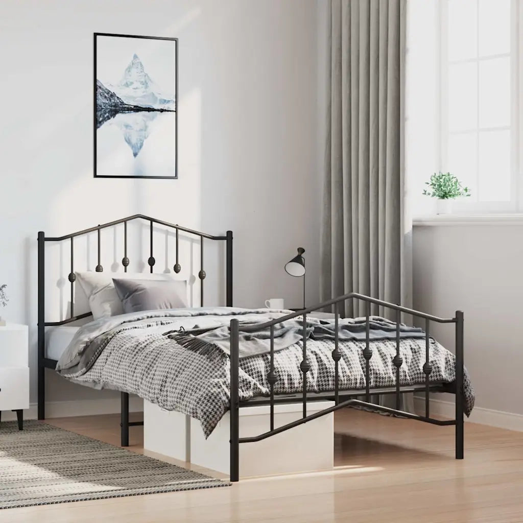 Giroletto con Testiera e Pediera Metallo Nero 100x190 cmcod mxl 84234