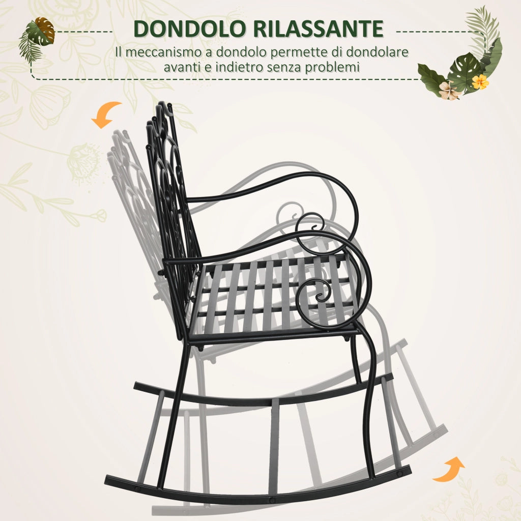 Easycomfort Sedia a Dondolo a 2 Posti in Metallo Elegante con Schienale Decorato da Esterni 103x74.5x88 cm Nera