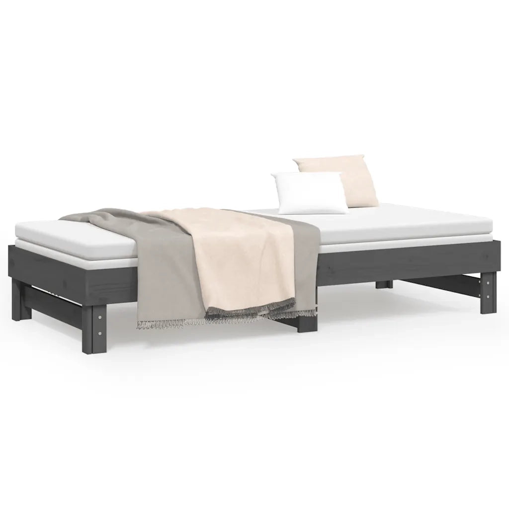 Dormeuse Estraibile Grigia 2x(80x200) cm Legno Massello di Pino 823386
