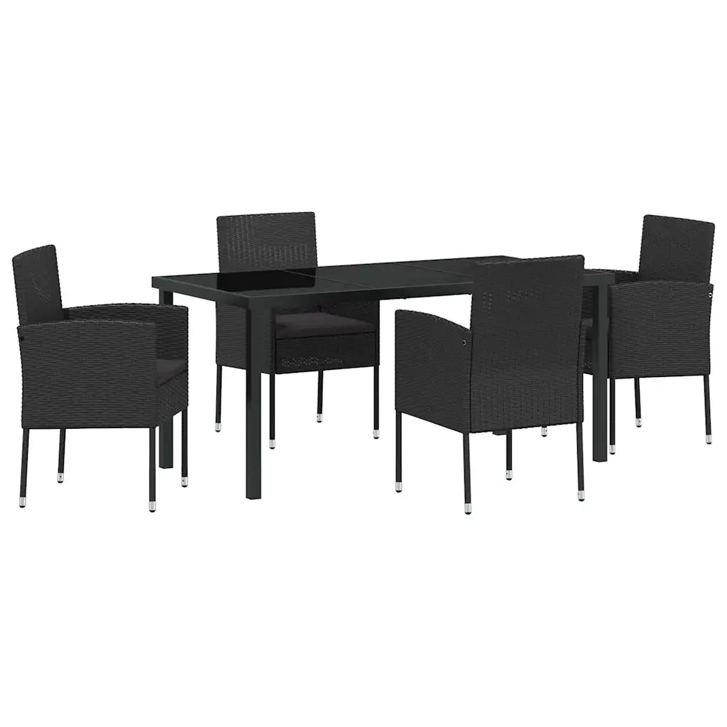 Set da Pranzo per Giardino con cuscino 5 pcs Nero polyrattan