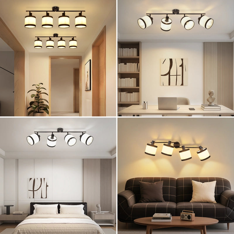 ZMH Faretto da soffitto neri 4 luci E14 tessuto vintage girevoli 350° per camera letto soggiorno cucina senza lampadina