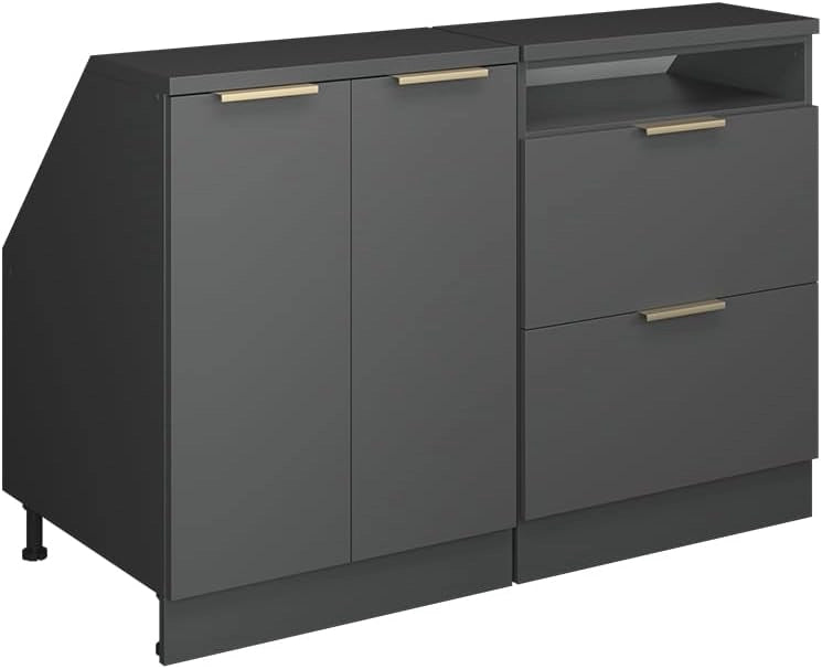 Set di mobili sottotetto Rion, Antracite-oro, 120 cm Set di 2 carcasse armadio profondità 60 cm, adatto per il salvaspazio sotto tetti spioventi