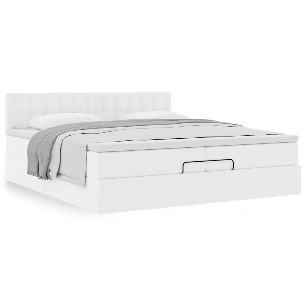 Struttura Letto Pouf con Materassi Bianco 200x200 cm Similpelle 3311324