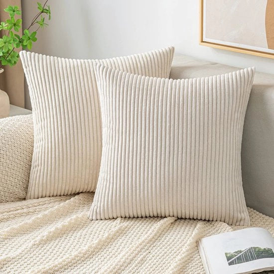 Set di cuscinetti 50x50 cm - Corduroy - Super morbidi - A strisce - Set da 2 - Chiusura a zip elegante - Copri cuscino