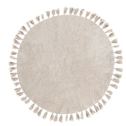 Tappeto rotondo in cotone beige 120 cm  stile boho per soggiorno e cameretta