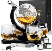 Decantatore di Whisky con forma di Globus Terrestre 900 ml, compreso di 4 bicchieri e pietre - Regalo per Uomini - Regalo di Natale