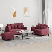 vidaXL Set di Divani 3 pz con Cuscini Rosso Vino in Tessuto