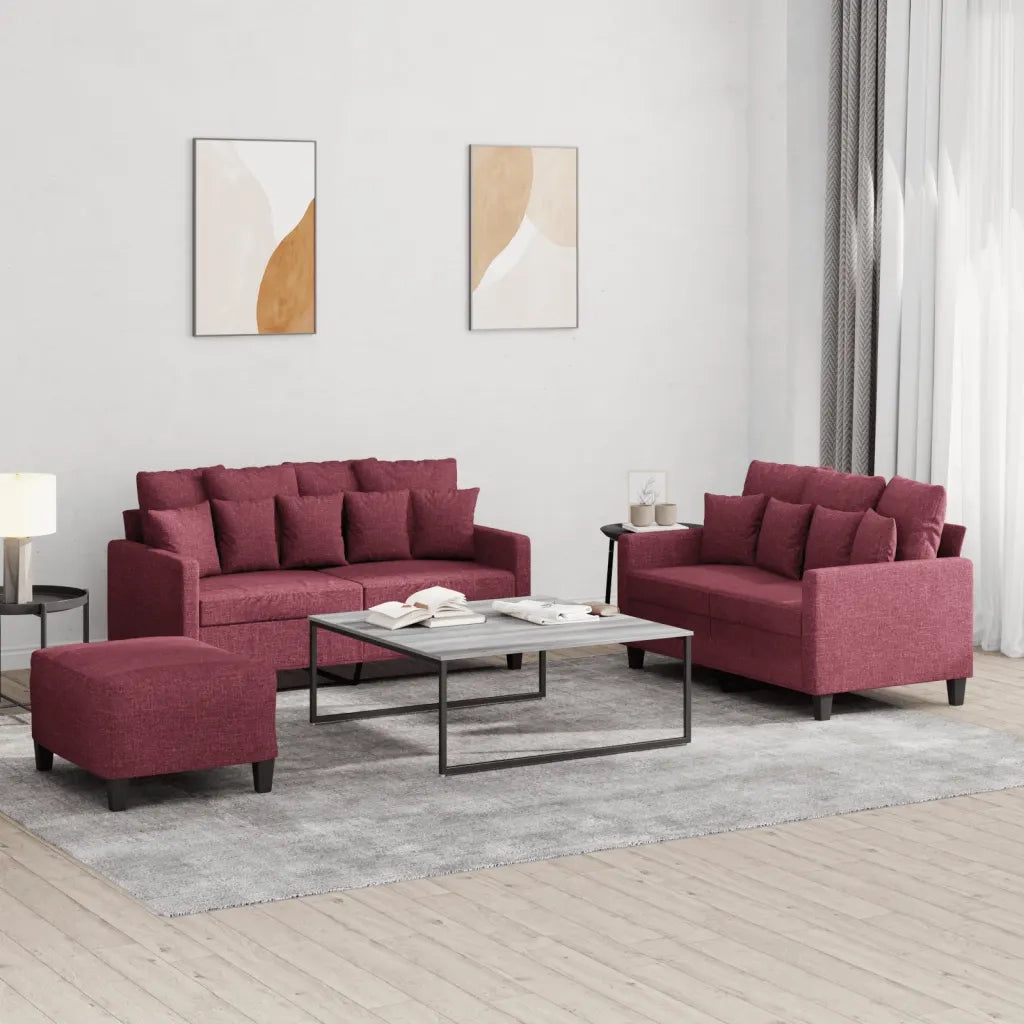 vidaXL Set di Divani 3 pz con Cuscini Rosso Vino in Tessuto