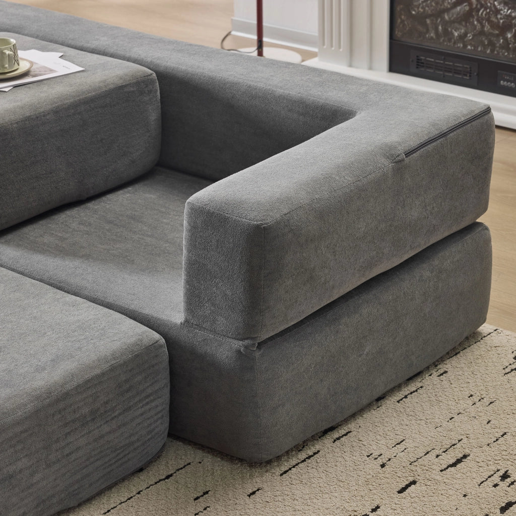 Divano letto modulare multifunzione in chenille grigio, con schiuma ad alta densità e 3 moduli