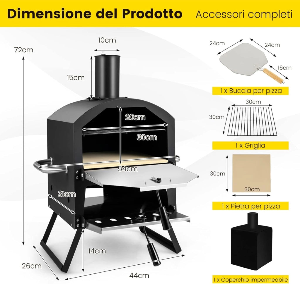 Forno per Pizza da Esterno, Forno a Legna per Pizza con Gambe Pieghevoli, 2 Strati, Pietra per pizza, Pala per Pizza, Copertura Impermeabile, per Picnic, Festa e Campeggio (Modello 6)