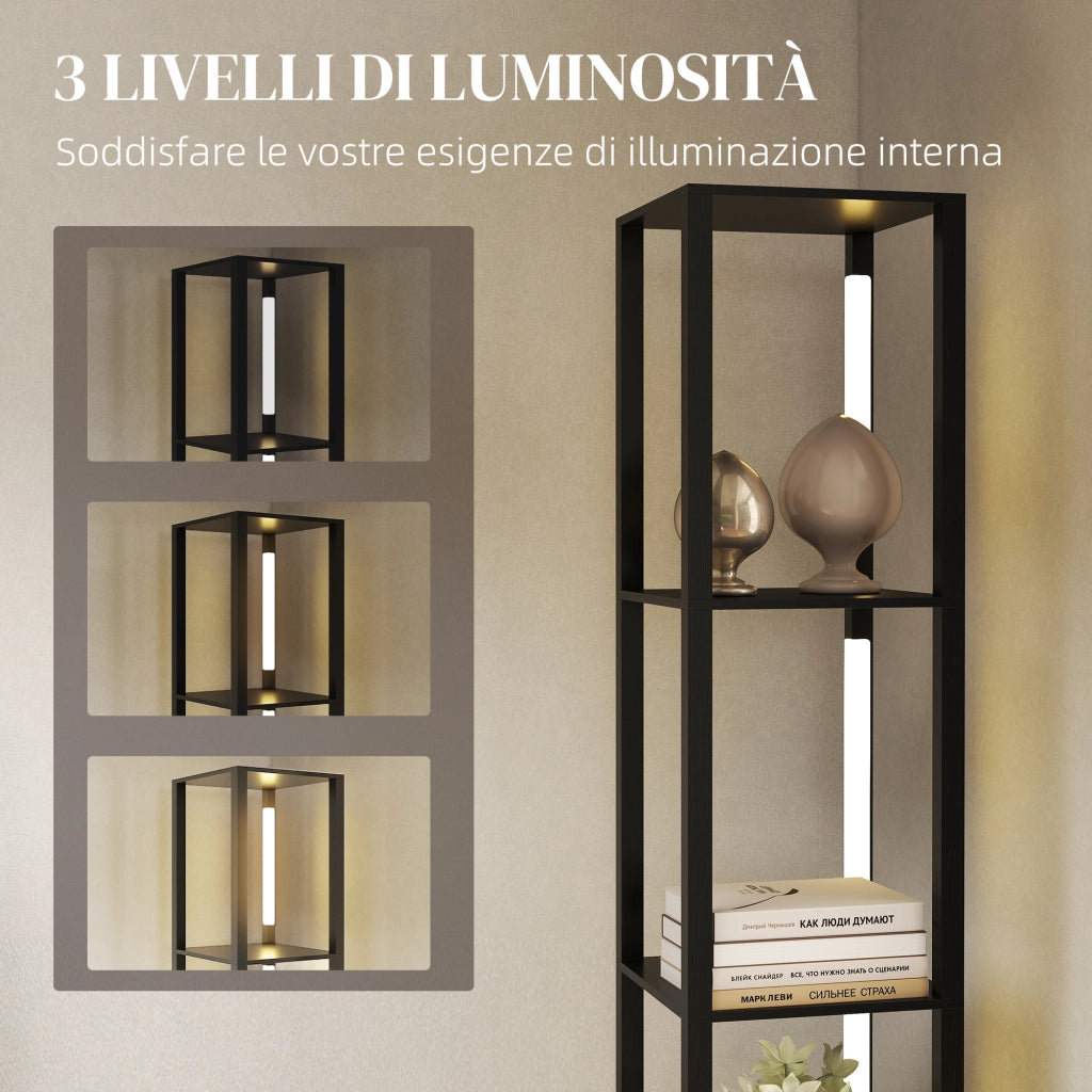 Lampada da Terra con 4 Ripiani, 3 Luminosit¨¤ Regolabili e Interruttore a Pedale, 29x29x163 cm, Nero