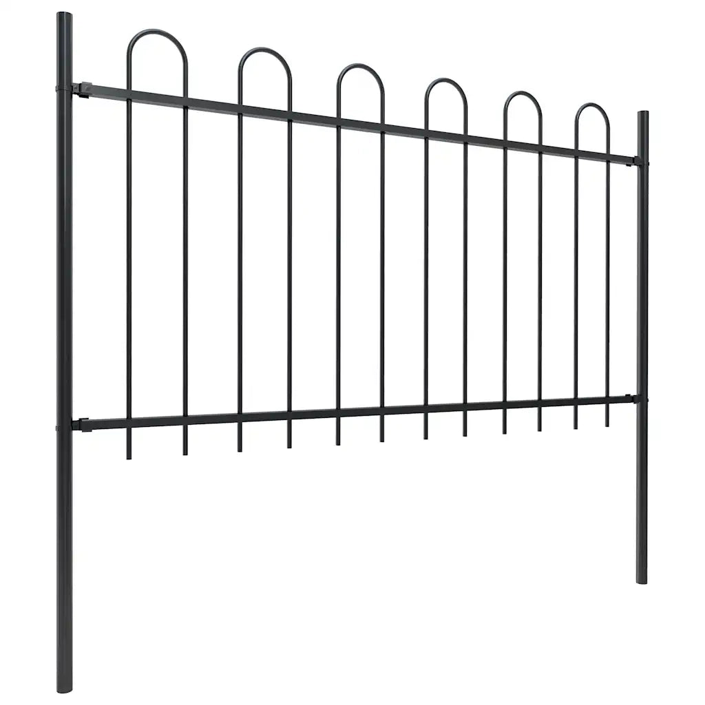 Recinzione da Giardino | Recinzione da cortile con Parte Superiore ad Anello in Acciaio 1070x100 cm Nero