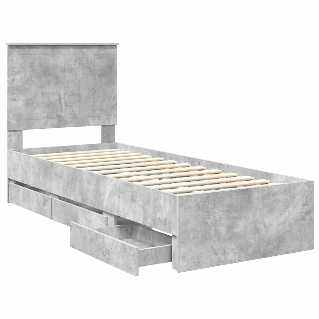 Struttura del letto con cassetto Grigio cemento 75 x 190 cm