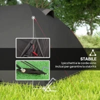 Tenda a Tunnel per 2-4 Persone con Finestre Laterali e Gancio, in Poliestere 190T e PE, 3.3x1.9x1.2 m, Nero