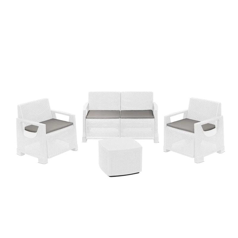 Set Rattan Bellagio bianco Divano Tavolo e Poltrone – Arredo Giardino