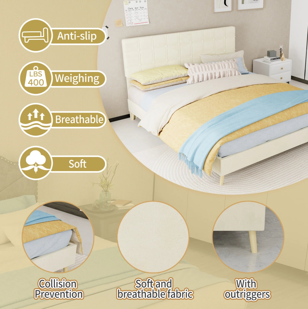 Letto matrimoniale 160x200 cm beige con testiera imbottita