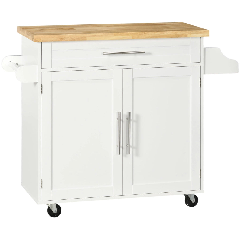 Carrello da cucina bianco con piano, cassetto e armadietto