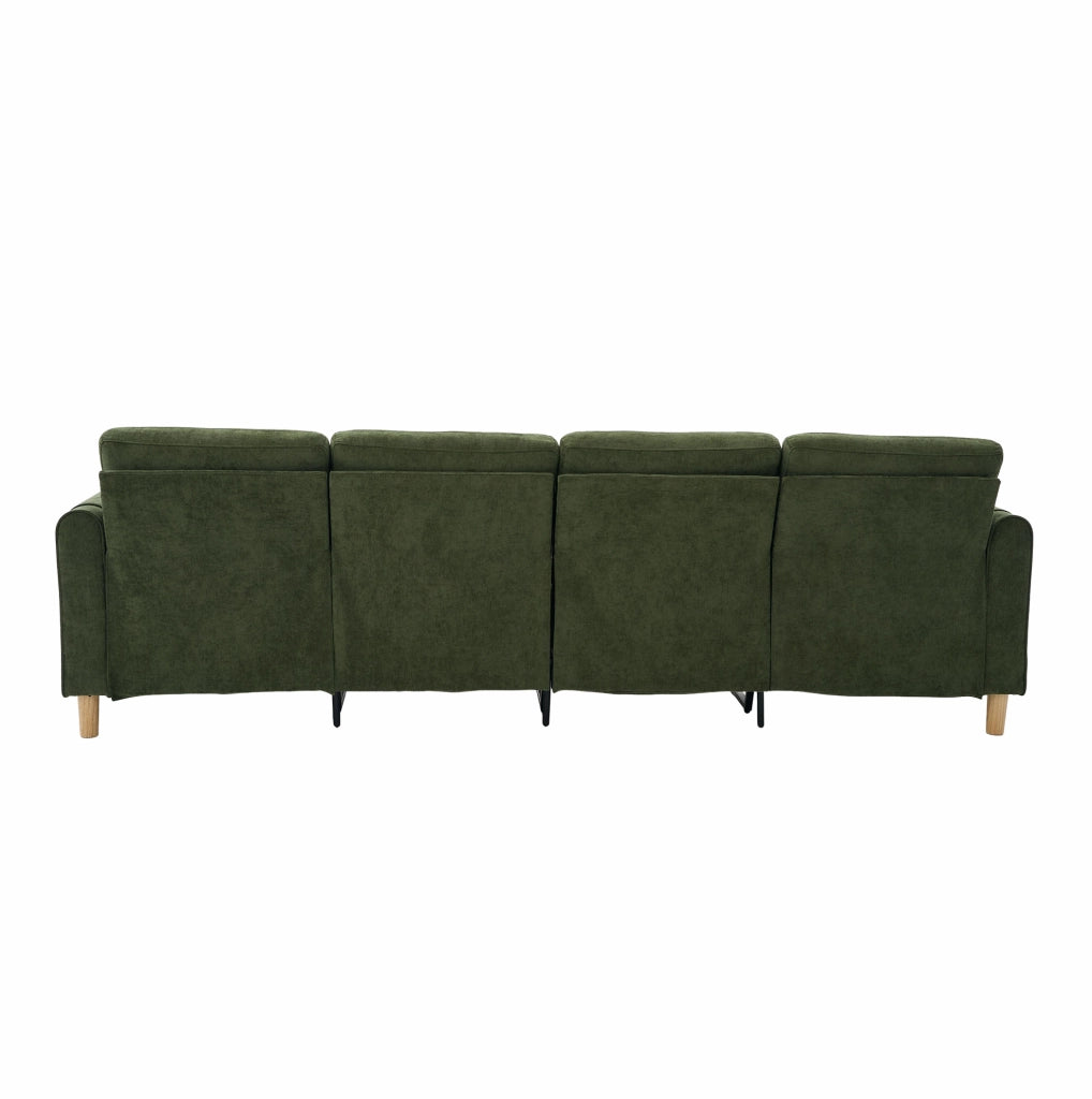 Divano modulare 4 posti con 2 pouf contenitore in ciniglia verde HOMVRA