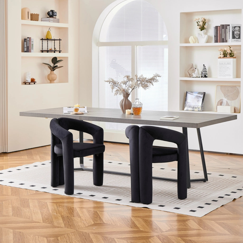 Sedia da Pranzo in Velluto con Braccioli Ergonomici Nera per Sala da Pranzo e Ufficio