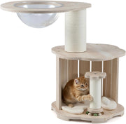 Albero tiragraffi 73 cm con tronco spesso 14 cm, capsula stanza, grotta, colonna tiragraffi, giocattolo e palla da appendere, albero per gatti e gatti