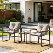 Set da giardino 3 pezzi con 2 sedie e tavolino in metallo nero e grigio; 64x62x68 cm