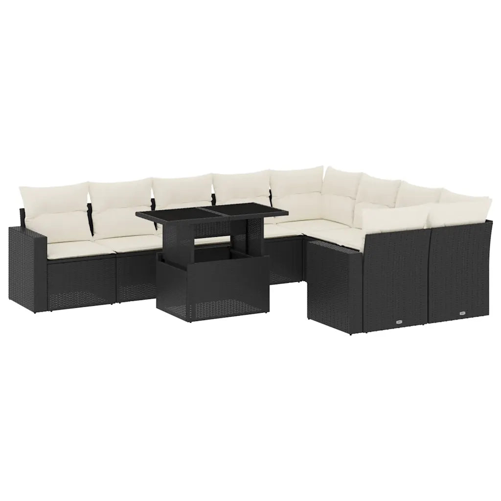 Set Divani da Giardino 10pz con Cuscini in Polyrattan Nero